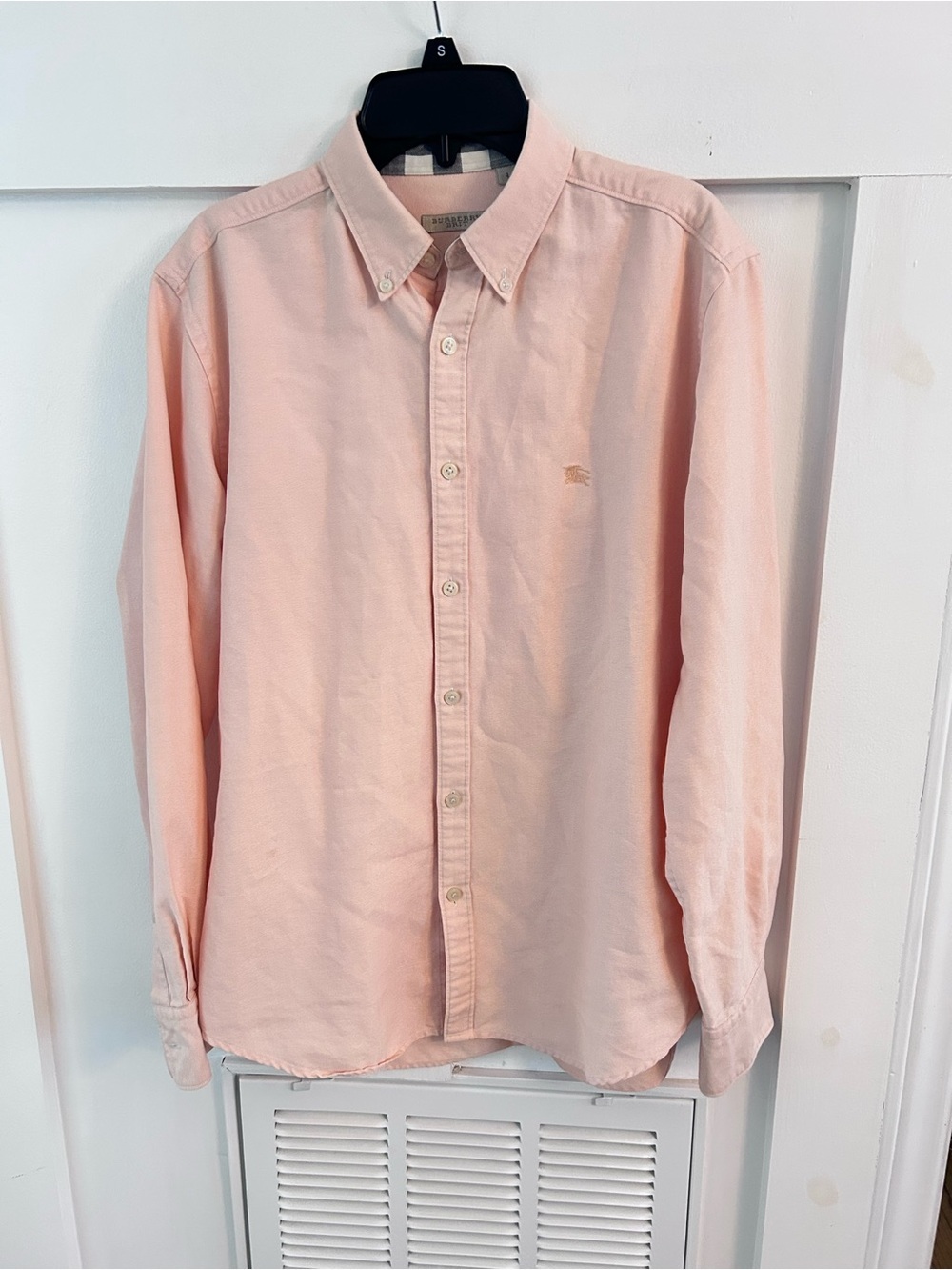 Burberry Brit Women’s Pink Oxford Button Down Shirt Nova Check Cuff Size L